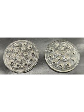 A Pair of Vintage Glass Flower Frogs - Clear Glass - 16 Holes Each - 5" Diameter